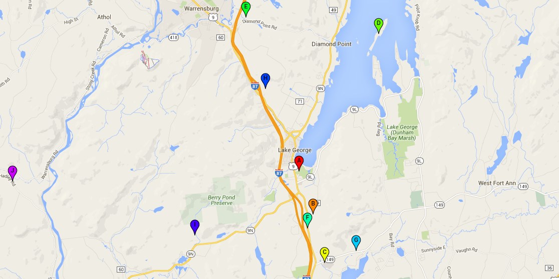 Map of Lake George campgrounds