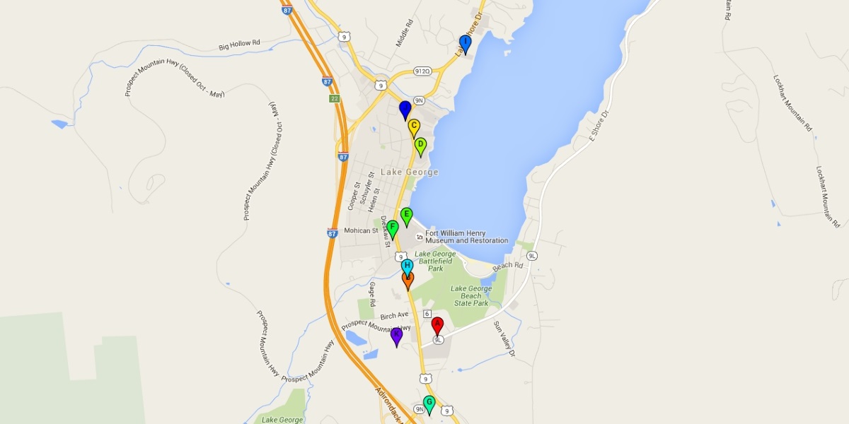 Map of Lake George hotels