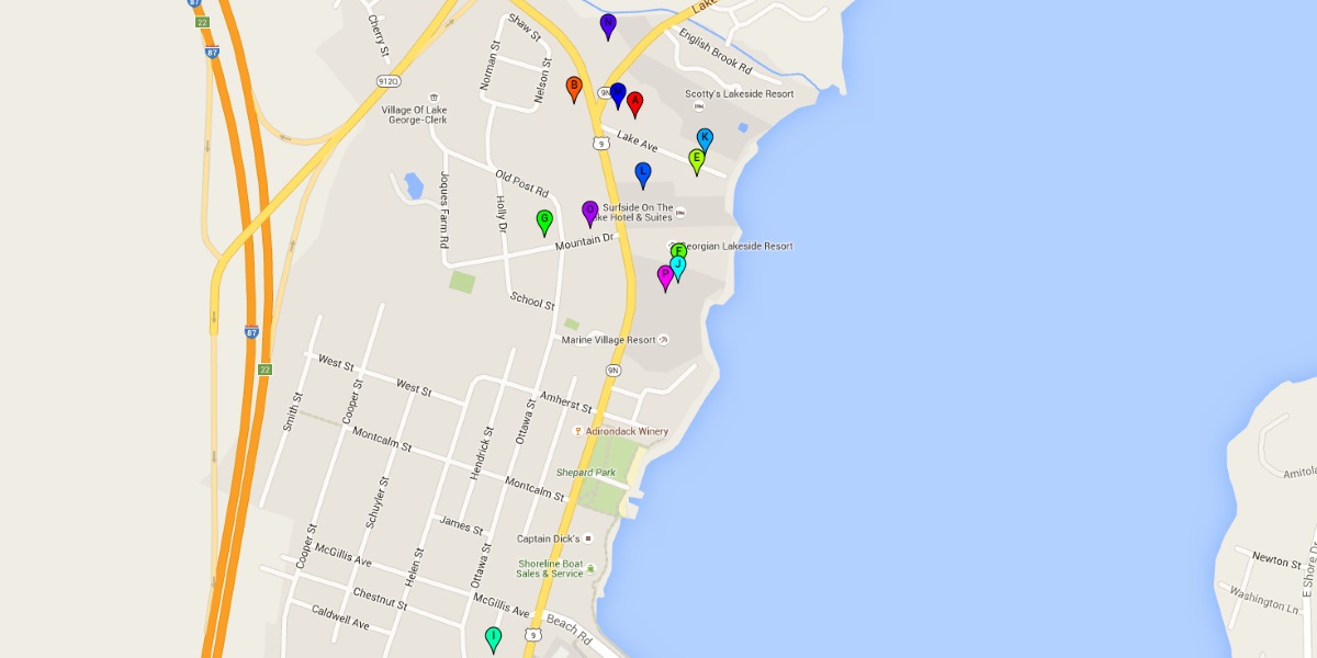 Map of Lake George motels